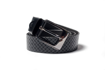 Men's Braid Emboss Leather Belt Black 5